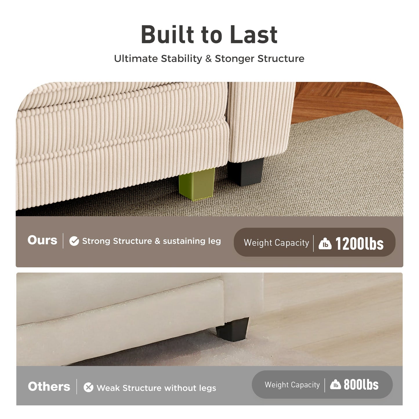 Sophia&William 3-Seat Convertible Sectional Sofa Couch, Modern Corduroy Couch Cloud Sofa Modular for Living Room,Beige