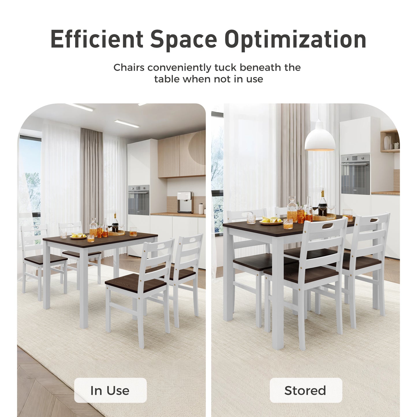 Alpha Joy Farmhouse Dining Table Set for 4 Solid Wood Kitchen Chairs and Table Set