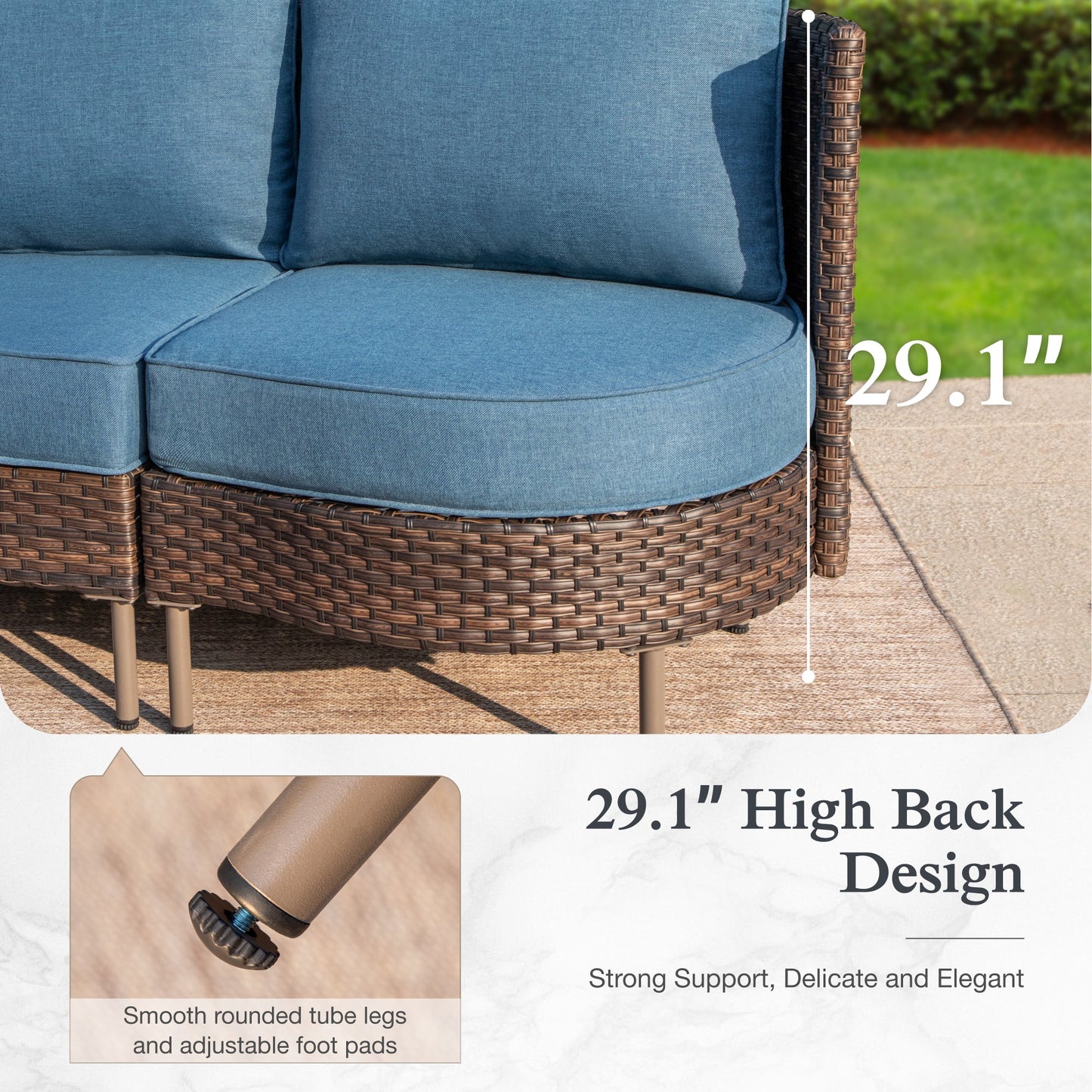 Sophia & William L-shaped 6 Pieces Wicker Patio Furniture Set 4-Seat Outdoor Conversation Set with Coffee Table & Cushioned Chairs, Brown & Blue