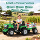 Alpha Joy 24V Powered Ride on Tractor with Detachable Trailer Electric Toy Car with Remote Control, Tippable Trailer, USB, Headlight, Bluetooth, 3 Speed Adjustable for Kids 3+, Green
