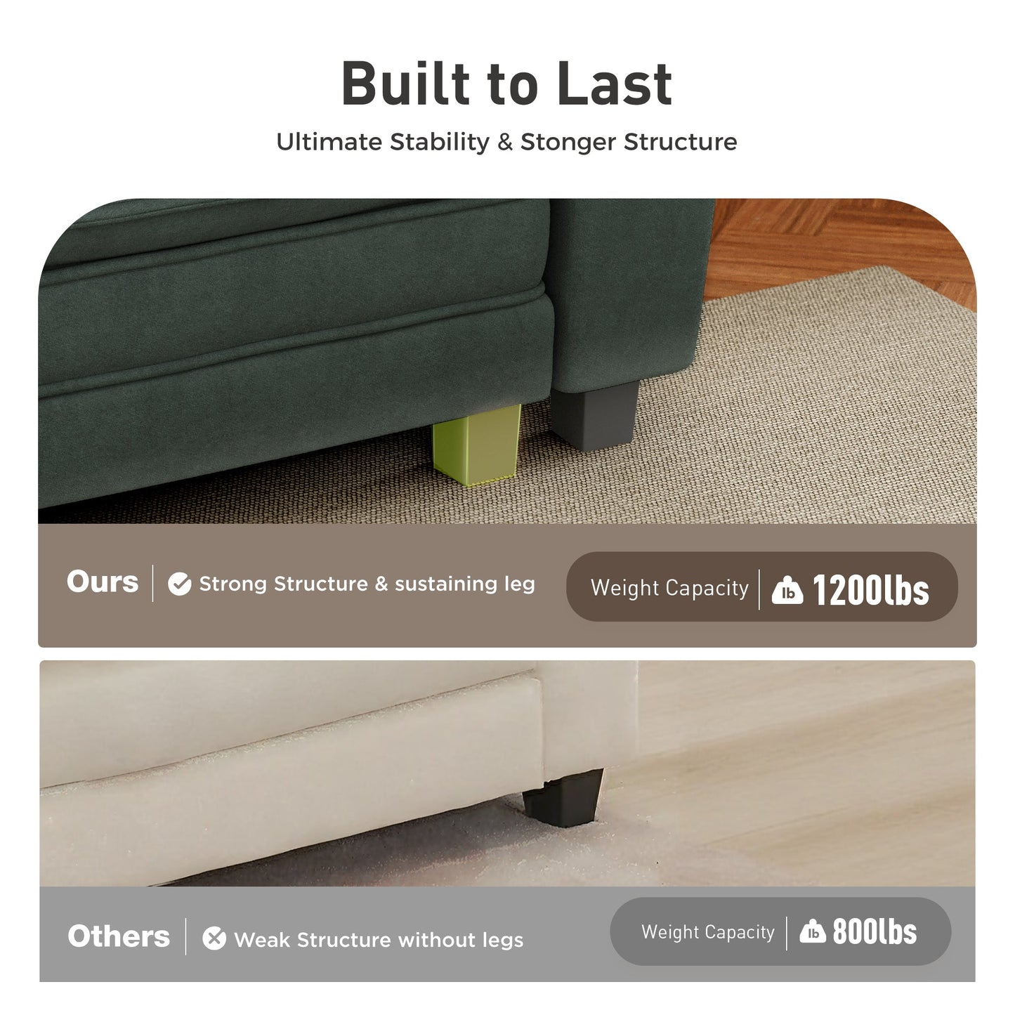 Sophia&William 123.6"L Convertible Sectional Sofa Couch, Modern Chenille Couch 4-Seat Modular Sectional Sofa  for Living Room,Green