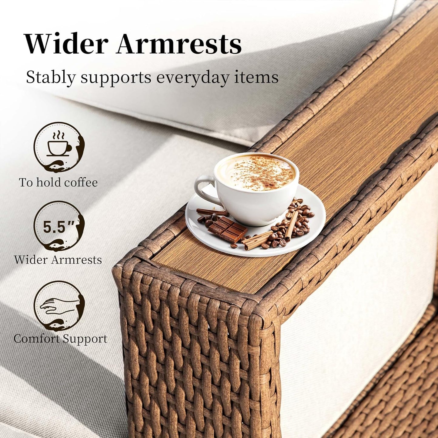 Sunshine Valley 4 Pieces Patio Furniture Set,Outdoor Rattan Wicker Sectional Sofa with 10''Ultra-Thick Cushions,All Weather Patio Conversation Set for Lawn Garden Backyard,Beige