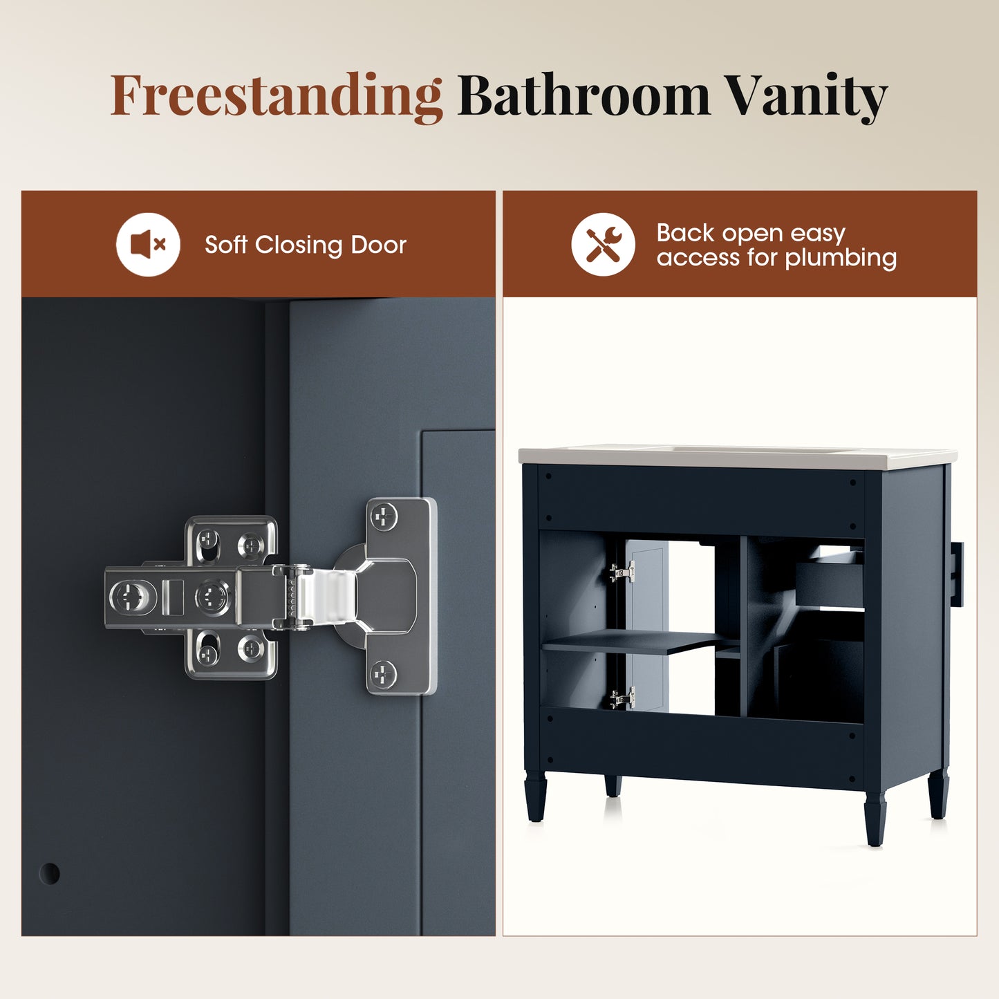 Sophia & William 36inch Bathroom Vanity with 5inch Deep Sink Freestanding Wood Bathroom Cabinet Vanity with 2 Doors & 2 Drawers & Adjustable Shelf, Charcoal Blue