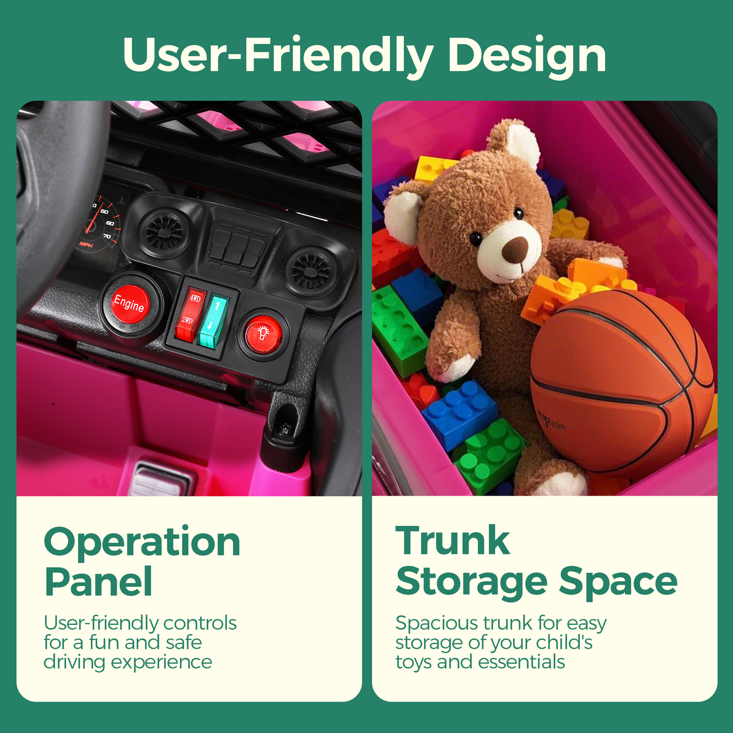 Alpha Joy Kids Ride on Truck 6-Wheel Electric Jeep Car with Remote Control Battery Powered Toy Car w/2WD/4WD Switch, LED Lights, Bluetooth Music, Pink