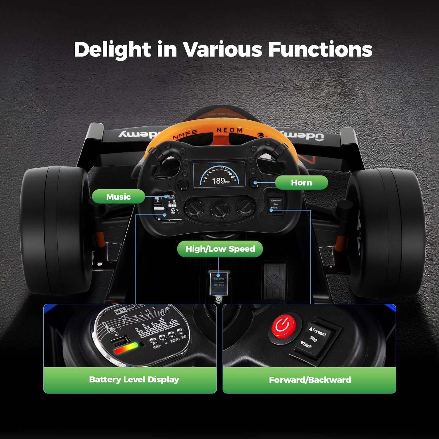 Alpha Joy Kids Drift Go-kart 12V 550W Power Ride on Crazy Cart w/Remote Control, LED Lights, Bluetooth Music, 3 Speeds, Electric Car for Kids Aged 3-8, Orange