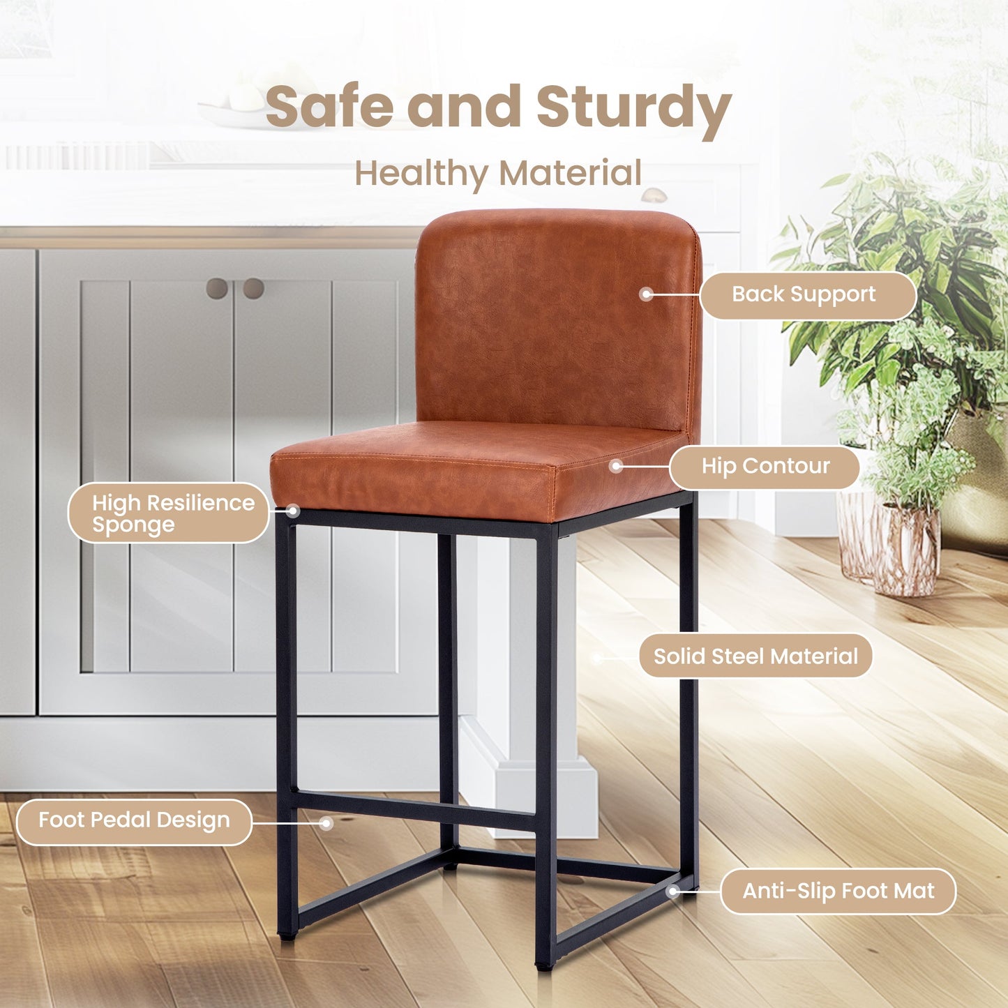 Sophia & William Counter Height Bar Stools with High Backrest Set of 3 Comfortable Modern Counter Stools for Kitchen & Home, Brown