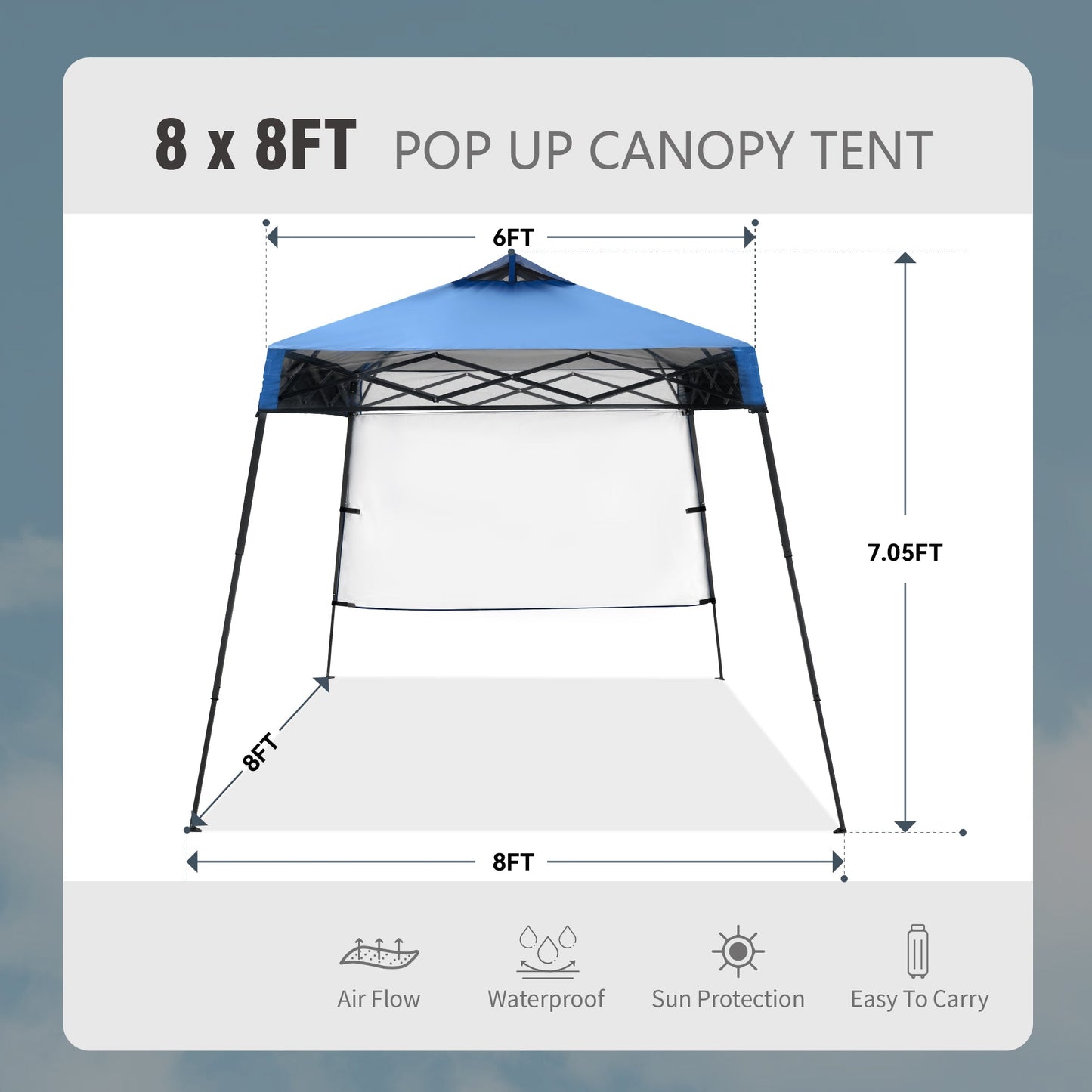 8x8ft Easy Set Up Pop Up UV Protection Canopy Tent with 1 Side Wall, Blue