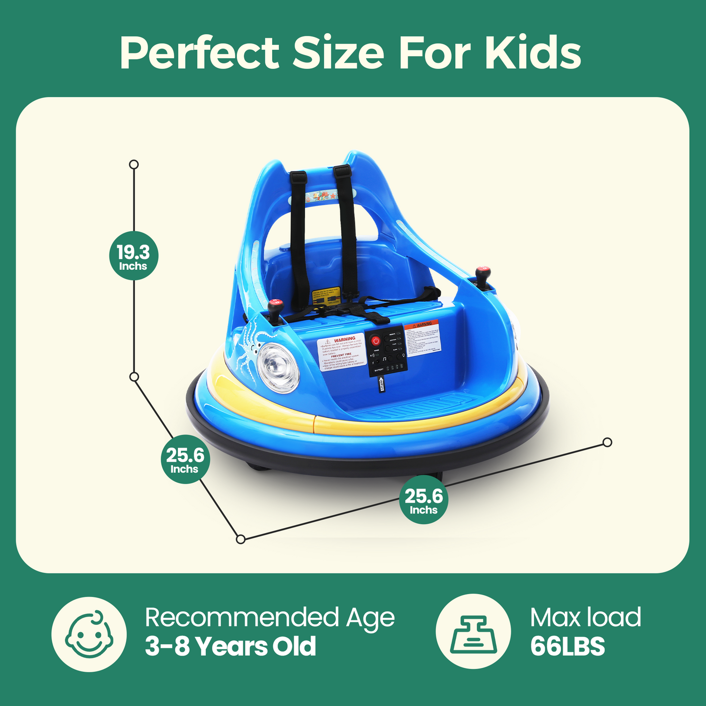 Alpha Joy Kids Bumper Car 12V Battery Powered Ride on w/LED Lights, Bluetooth Music, 360¡ã Spin, Remote Control, Electric Car in 2 MPH with Stickers, Blue