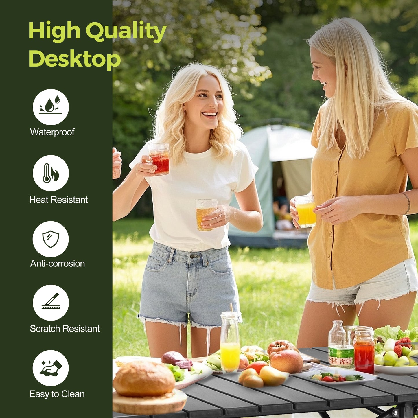 Sophia & William Camping Table Adjustable Height Aluminum Camping Table Outdoor Portable Table with Storage