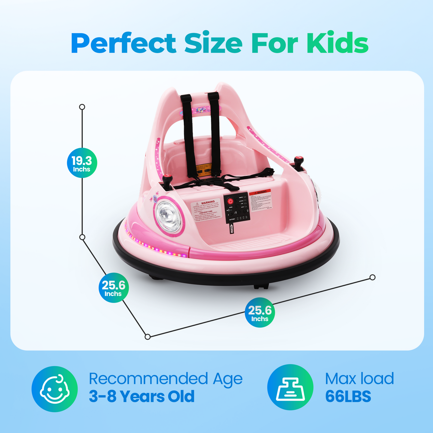 Sophia&William Bumper Car for Kids 12V Battery Powered Ride on w/Bluetooth Music, LED Lights, Remote Control, Electric Toy Car in 2 MPH with DIY Stickers, Pink