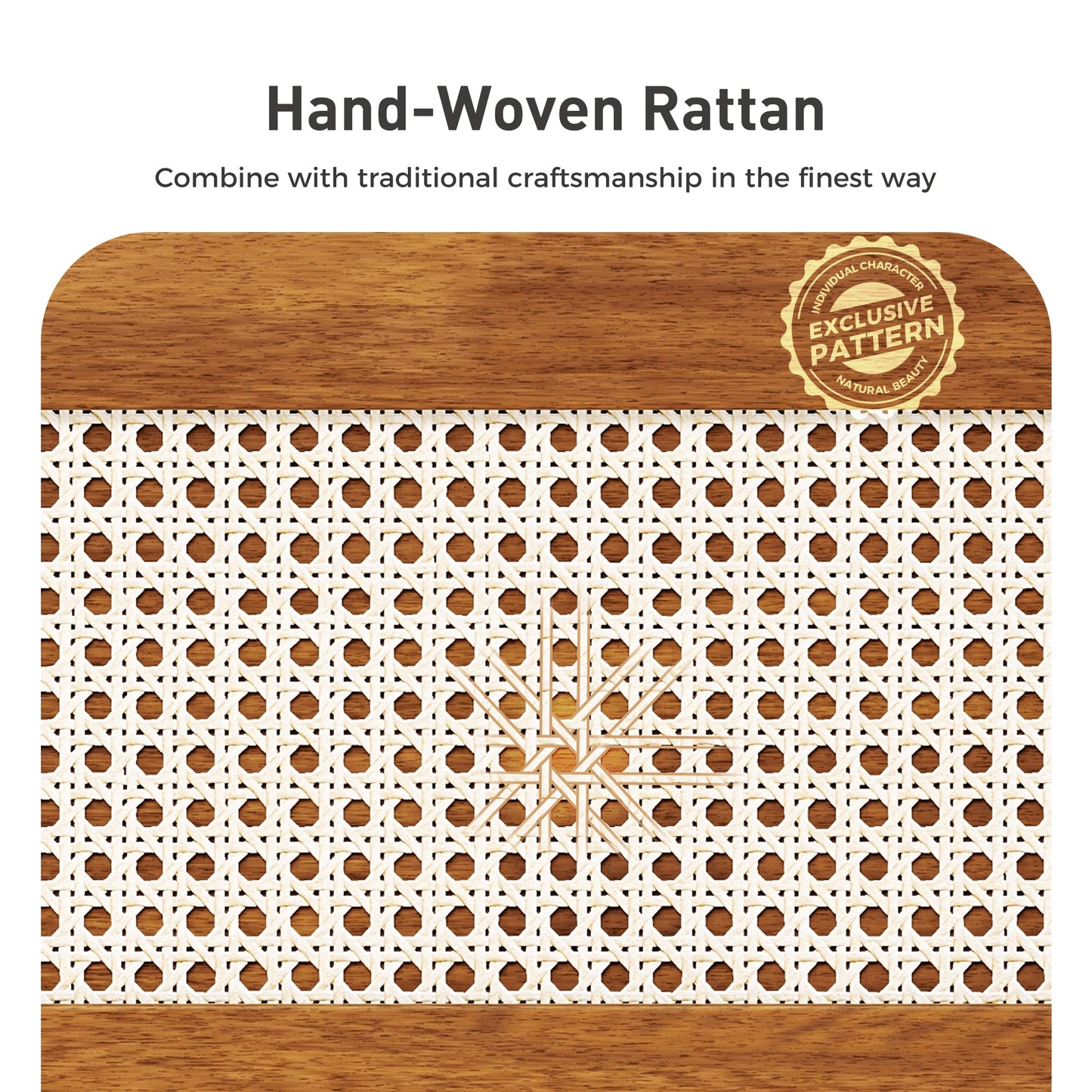 Sophia & William Queen Size Wood Platform Bed Frame with Wooven Rattan Headboard & Wooden Slats,No Box Spring Needed