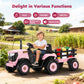 Alpha Joy 24V Powered Ride on Tractor with Detachable Trailer Electric Toy Car with Remote Control, Tippable Trailer, USB, Headlight, Bluetooth, 3 Speed Adjustable for Kids 3+, Pink