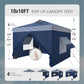 Alpha Joy 10'x 10' Instant Canopy Outdoor Ez Up Outdoor Canopy Shelter Tent with 4 Side Walls, Blue & White