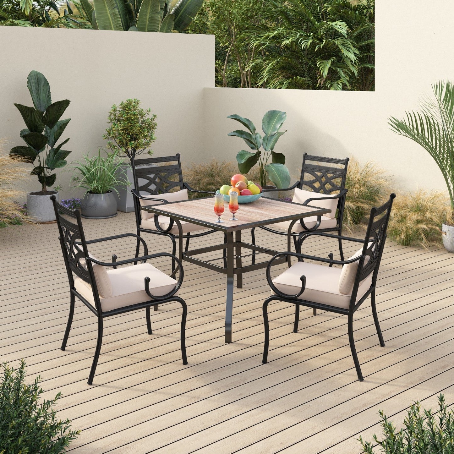Sophia&William 5-Piece Outdoor Patio Dining Set Cushioned Chairs and Steel Table
