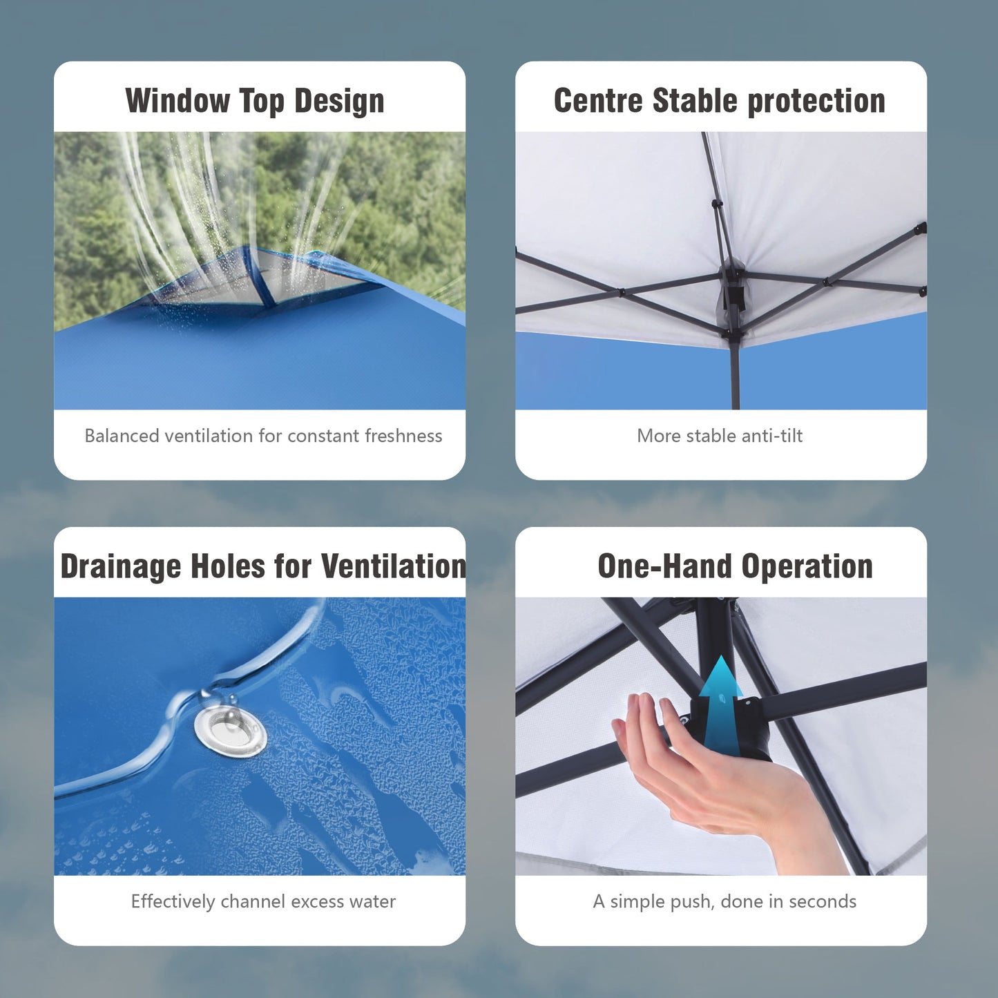 10x10ft Easy Set Up 3 Height Adjustable Pop Up UV Protection Canopy Tent with Removable Side Wall, Blue