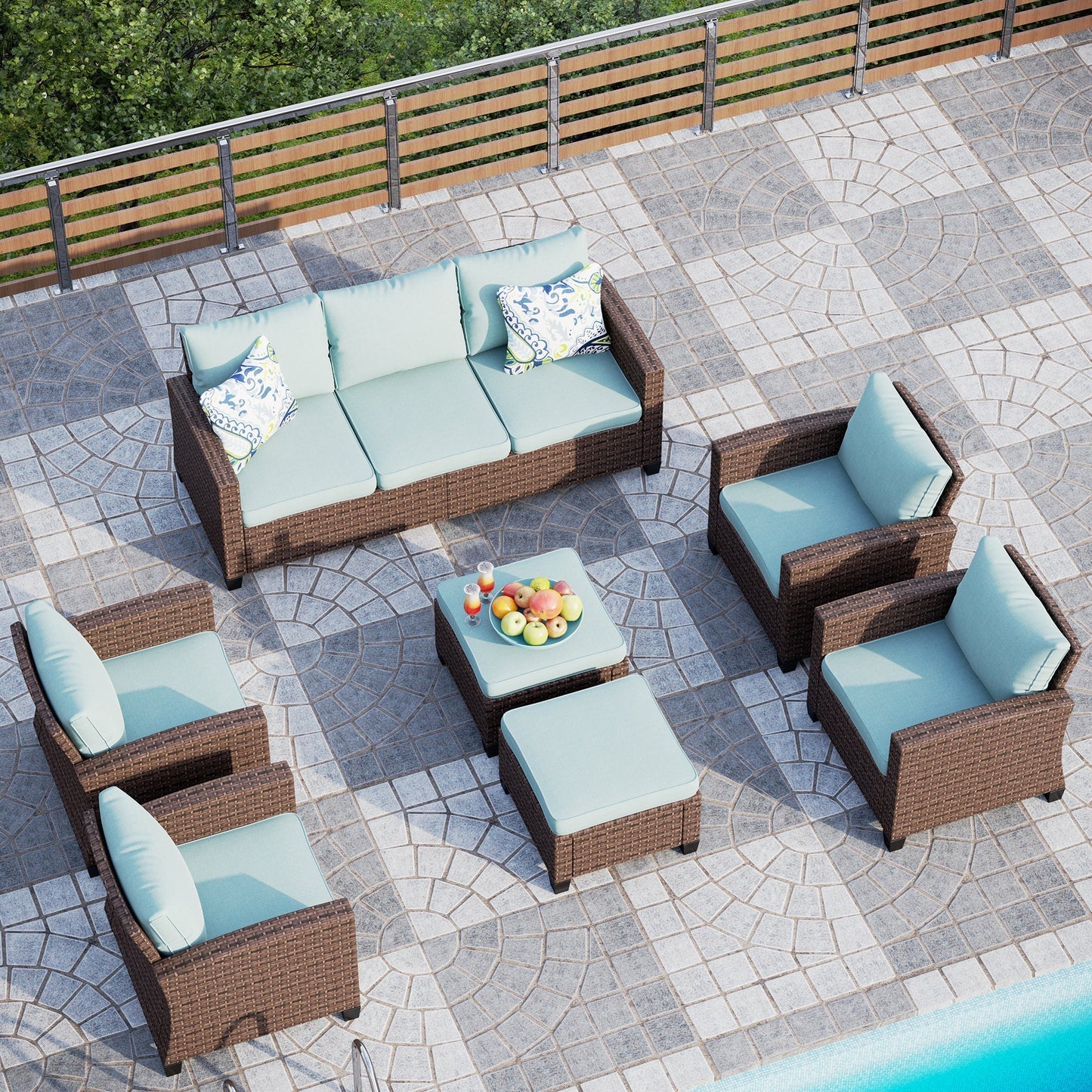 Sophia & William 9-seat Rattan Patio Converation Set Wicker Outdoor Sectional Sofa Set with Chairs