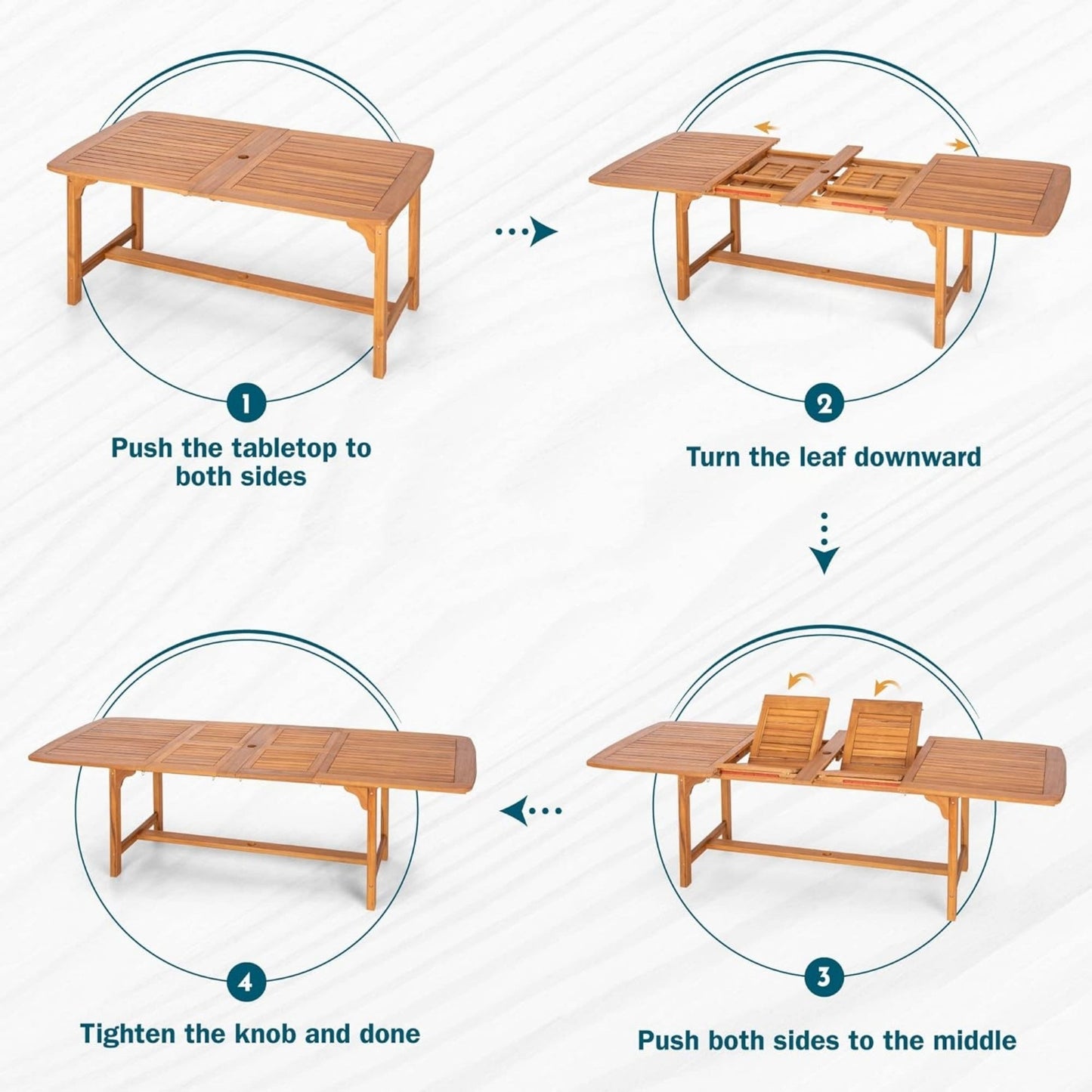 Sophia & William Acacia Wood Expandable Patio Dining Table for 6-8 person - Teak