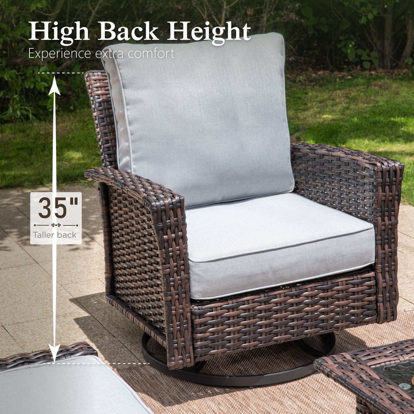 Sophia & William Outdoor Patio Wicker Swivel Chairs Set of 2 with 5.5" Thick Cushions, Light Grey