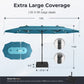 Alpha Joy 15ft Dual-Layer Extra Large Outdoor Patio Umbrella Double-Sided Ventilation Umbrella with Led Lights & Umbrella Base, Blue & Green