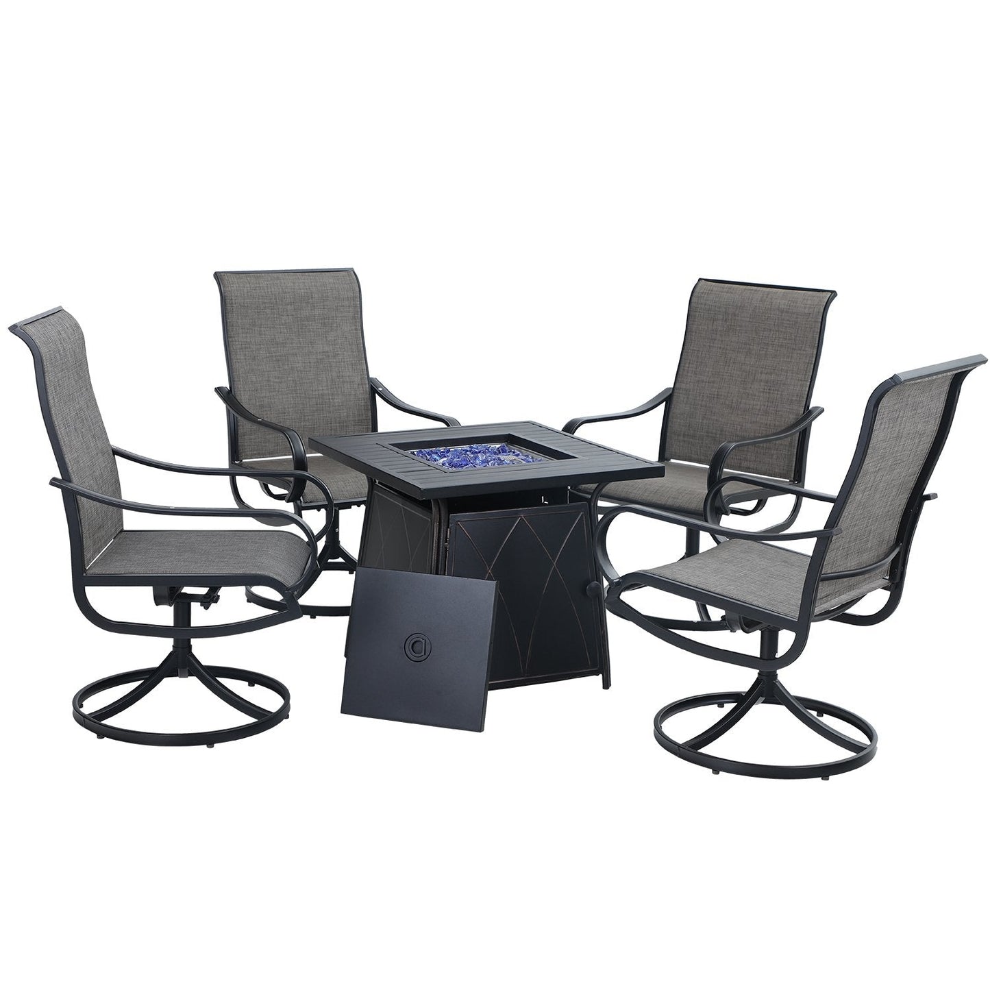 Sophia & William 5 Pcs Metal Patio Dining Set with Gas Fire Pit Table - Gray