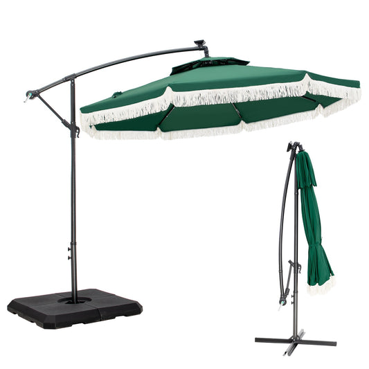 Sophia & William 10ft Solar LED Patio Offset Umbrella with Tassel, Green