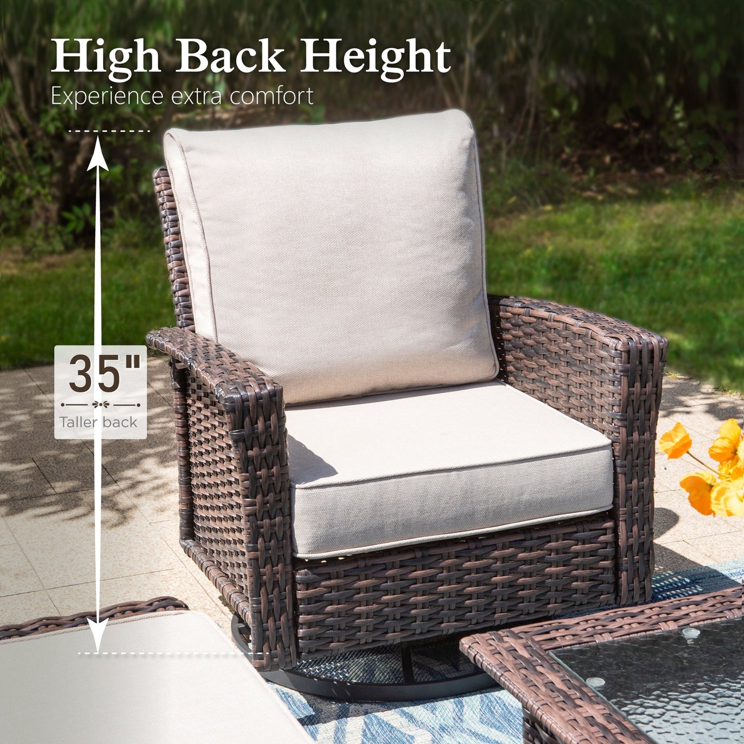 Sophia & William Outdoor Patio Wicker Swivel Chairs Set of 2 with 5.5" Thick Cushions, Beige