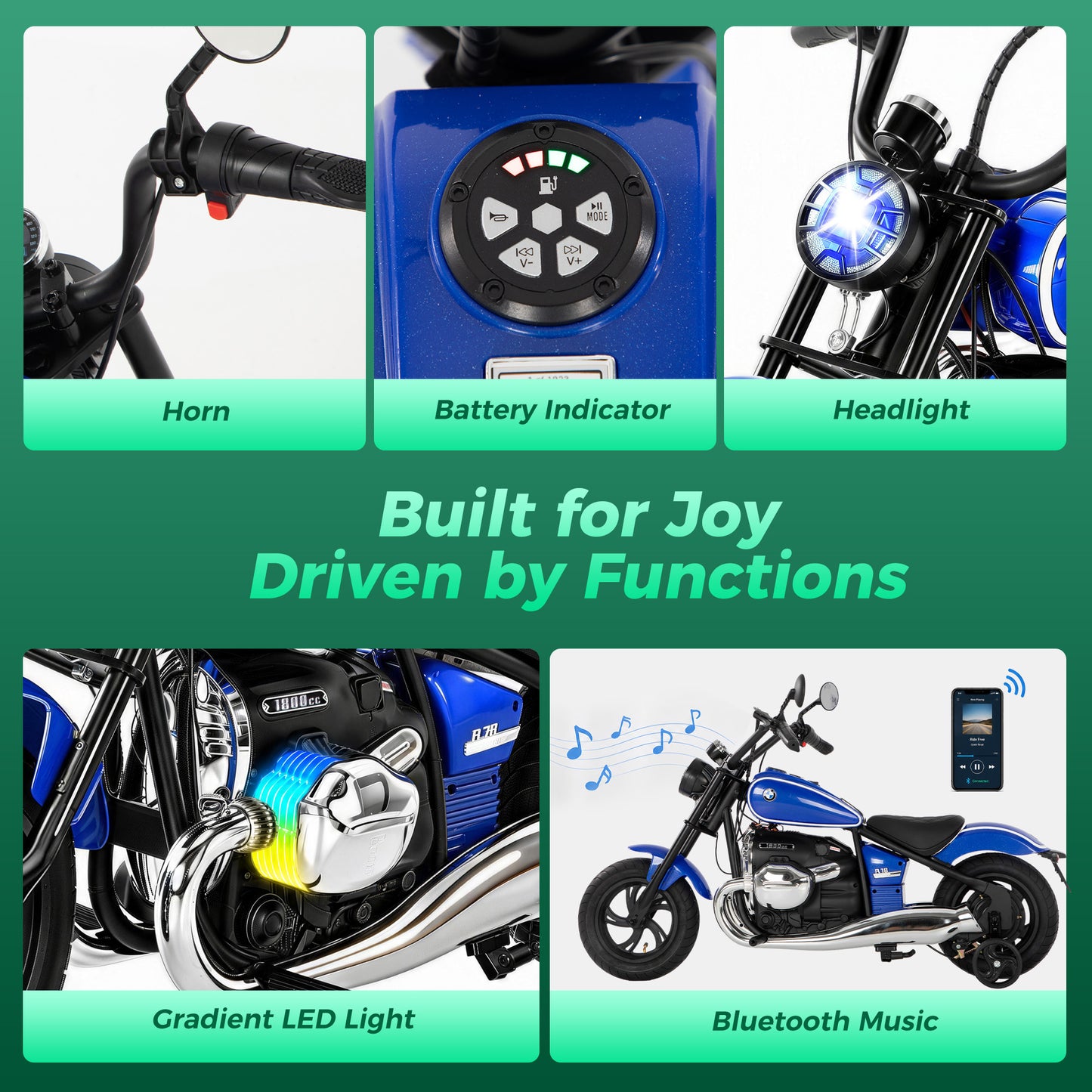 Alpha Joy BMW Licensed Electric Motorcycle 24V Battery Powered Electric Vehicle Car for Kids 200W 13 MPH Ride on Car with All-Terrain Tires, Removable Training Wheels for Boys Girls Age 8-12, Blue