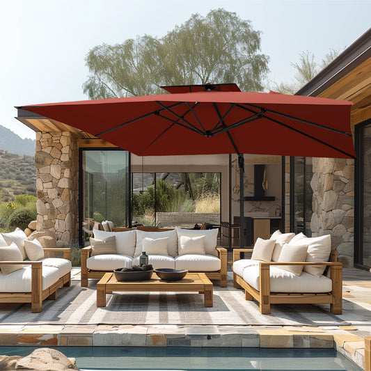 Alpha Joy 12x9ft Outdoor Patio Umbrella Large Rectangle Offset Cantilever Double Umbrella with 360° Rotation, Brick Red