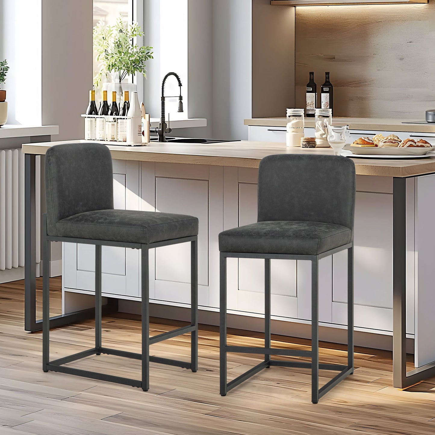 Sophia & William Counter Height Bar Stools with High Backrest Set of 4 Comfortable Modern Counter Stools for Kitchen & Home, Black