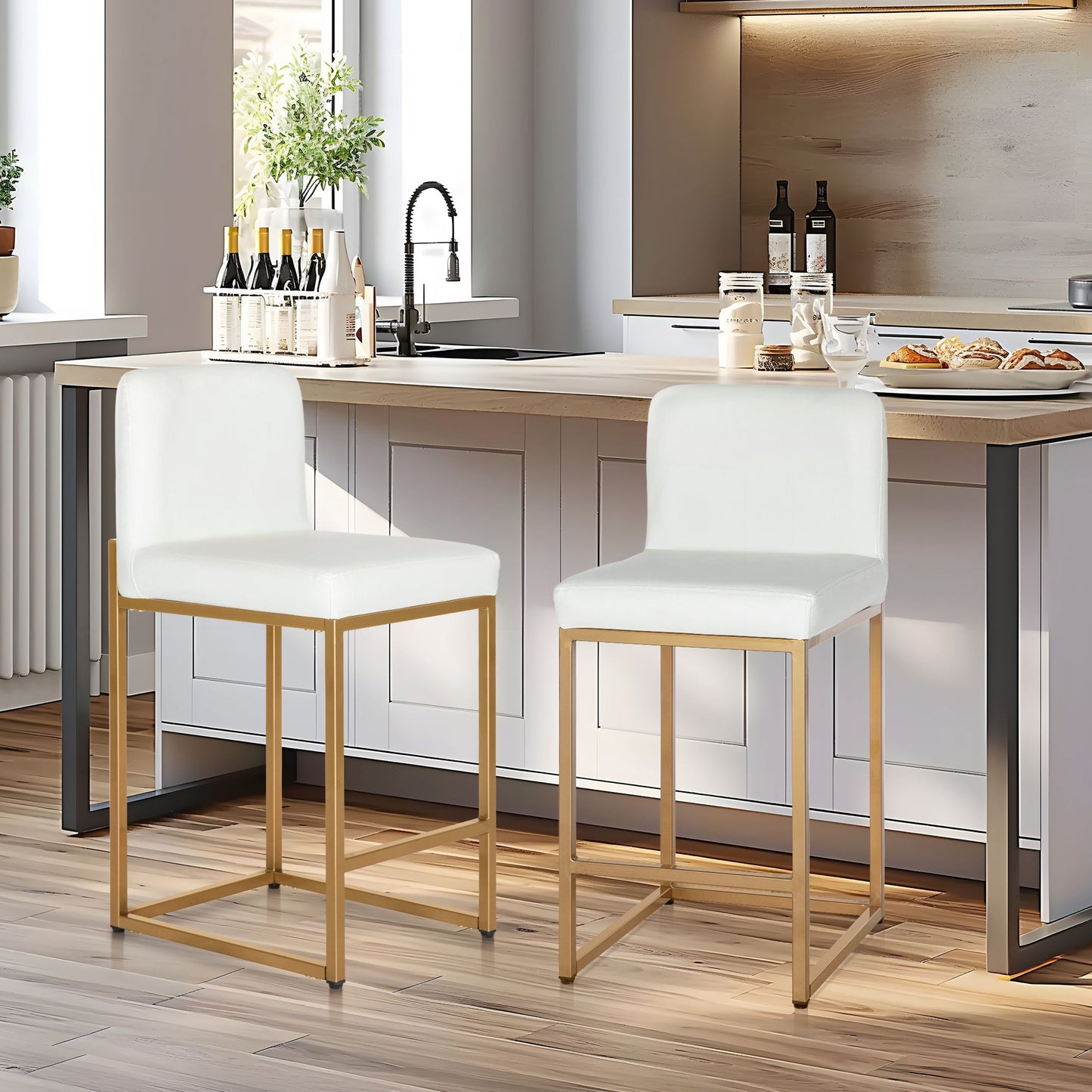 Sophia & William 24" Counter Height Bar Stools with High Backrest 2 Pack Comfortable Modern Counter Stools for Kitchen & Home, White