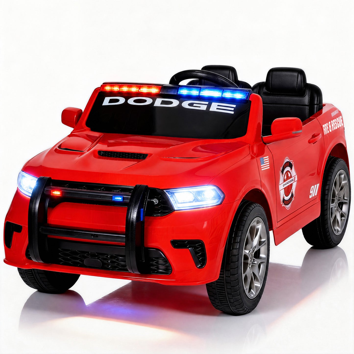 Alpha Joy 12V Kids Ride On 2-Seat Fire Truck with Megaphone, Remote Control, 3 Speeds, Electric Toy Car for Ages 3+, Red