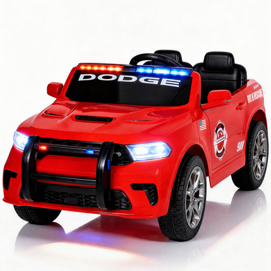Alpha Joy 12V Kids Ride On 2-Seat Fire Truck with Megaphone, Remote Control, 3 Speeds, Electric Toy Car for Ages 3+, Red