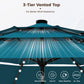 Alpha Joy 10ft 3 Tier Auto-tilt Outdoor Patio Umbrella Beach Garden Double Vented Table Umbrella with Solar Lights, Cerulean