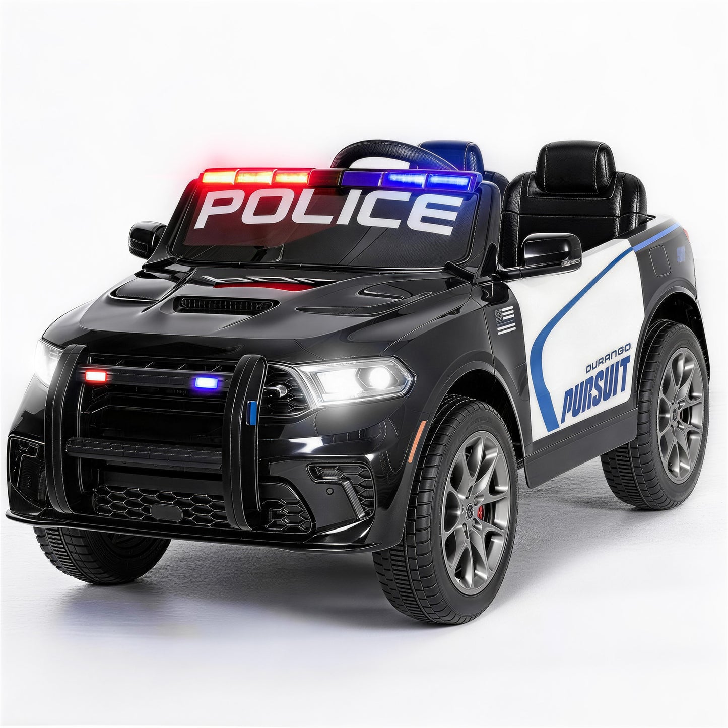 Alpha Joy 12V Kids Ride On 2-Seat Police Car with Megaphone, Remote Control, 3 Speeds, Electric Toy Car for Ages 3+, Black