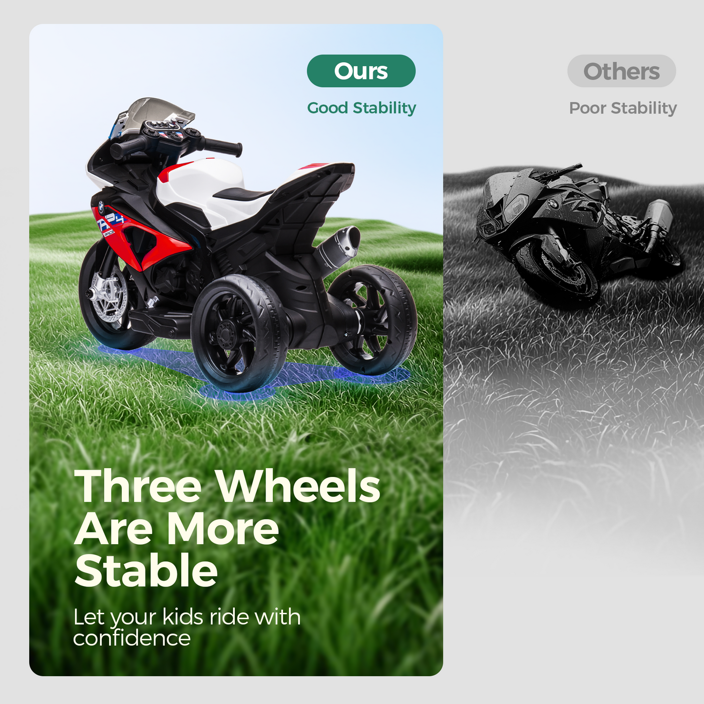 Alpha Joy Kids Ride On Motorcycle BMW Licensed 3-Wheel Electric Motorbike 12V Battery Powered Ride Bike w/Music Headlight, Red