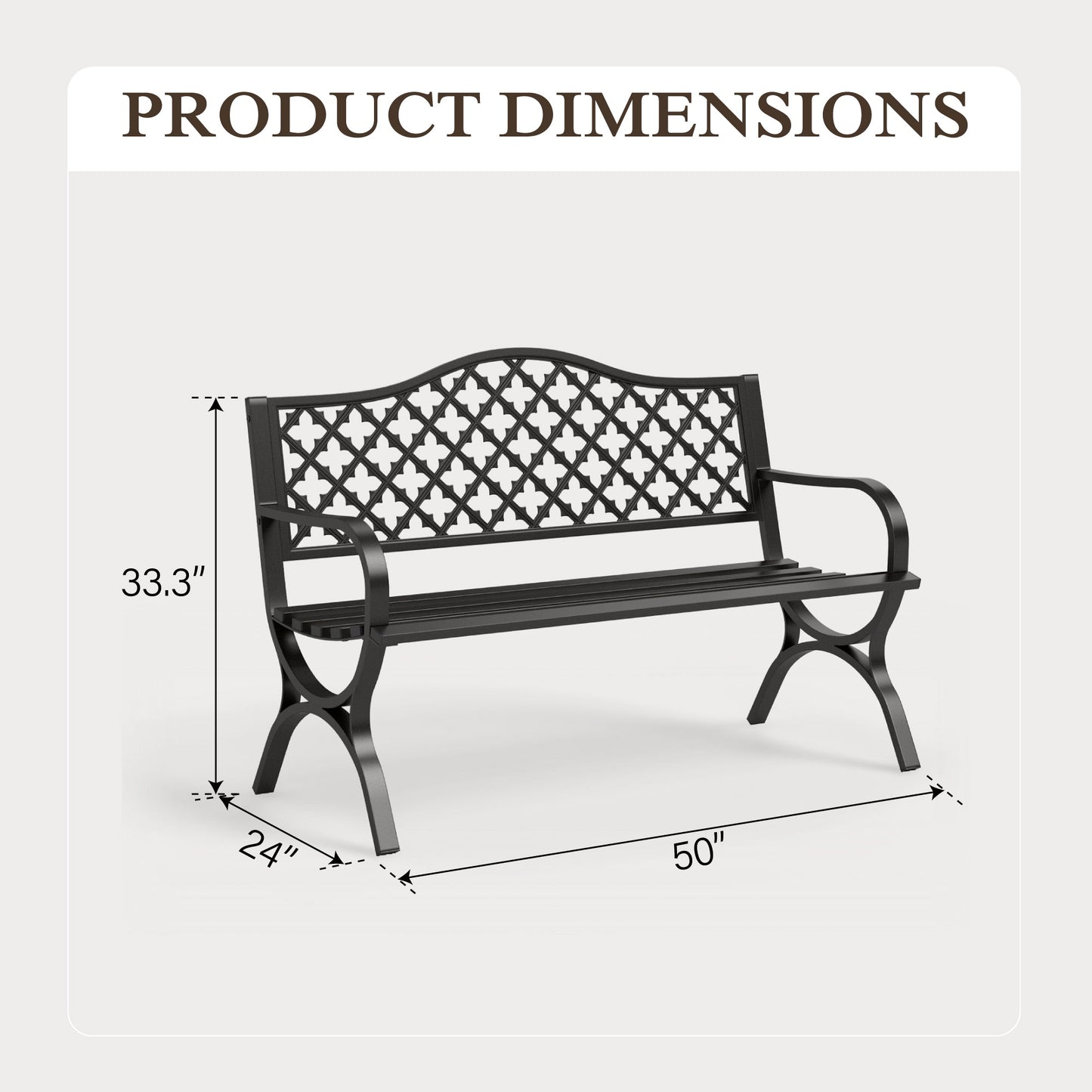 50" Black Outdoor Park Bench with Stylish Camelback Back Frame, Durable & Comfortable