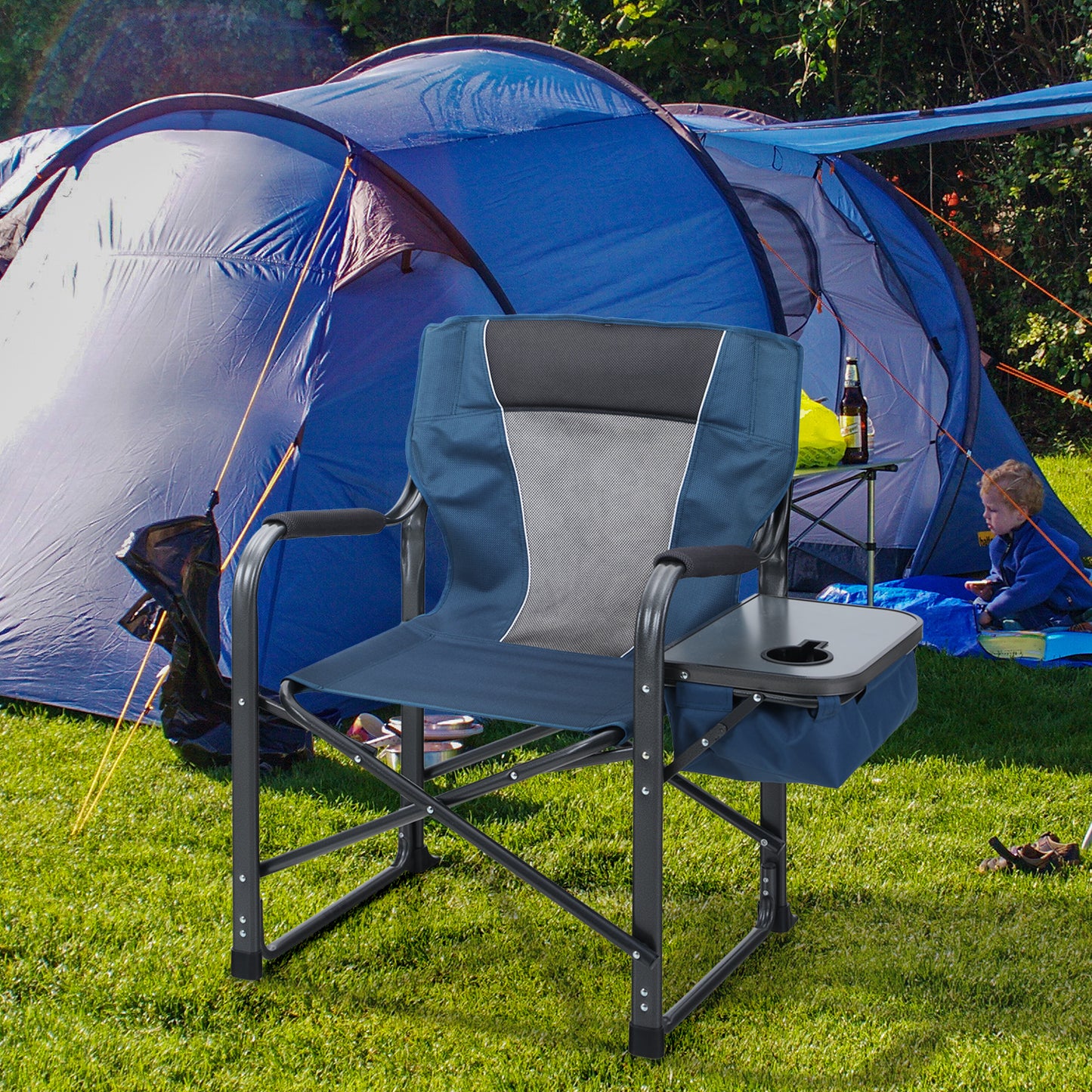 Alpha Joy Director Chair Supports 350Lbs Heavy Duty Folding Camping Chair Oversized Portable Tailgating Chair with Cup Holder & Cooler Bag