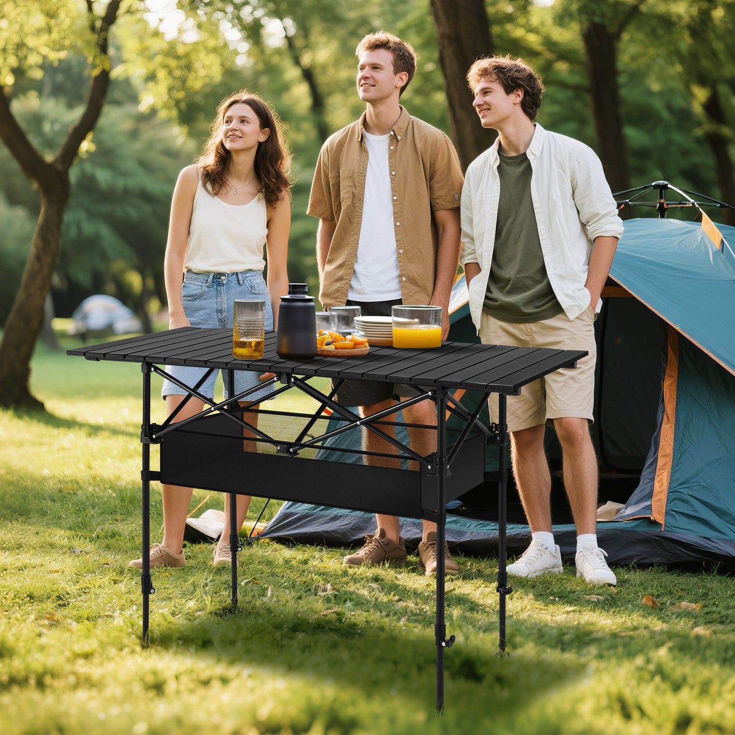 Sophia & William Camping Table Adjustable Height Aluminum Camping Table Outdoor Portable Table with Storage