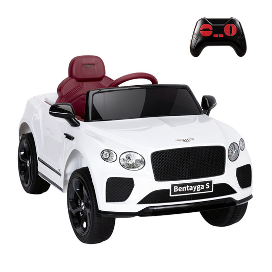 Alpha Joy 12V Kids Ride On Car Licensed Bentley Electric Vehicle with Remote Control, Soft Start, 3 Speed, LED Lights, Built-in Storage & Music, Gift for Boys Girls Ages 3-8, White