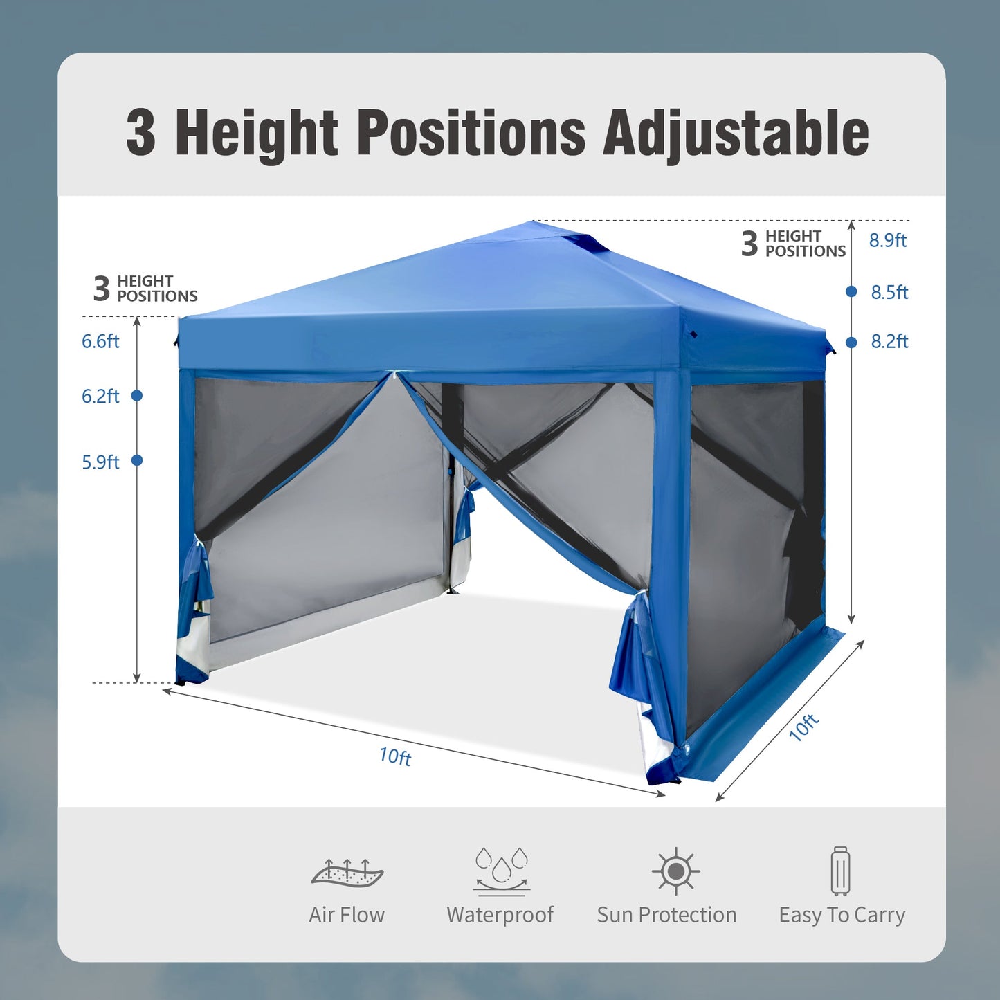 10' x 10' Pop up Canopy Tent with Netting Portable Outdoor Event Tent with Roller Bag, Blue