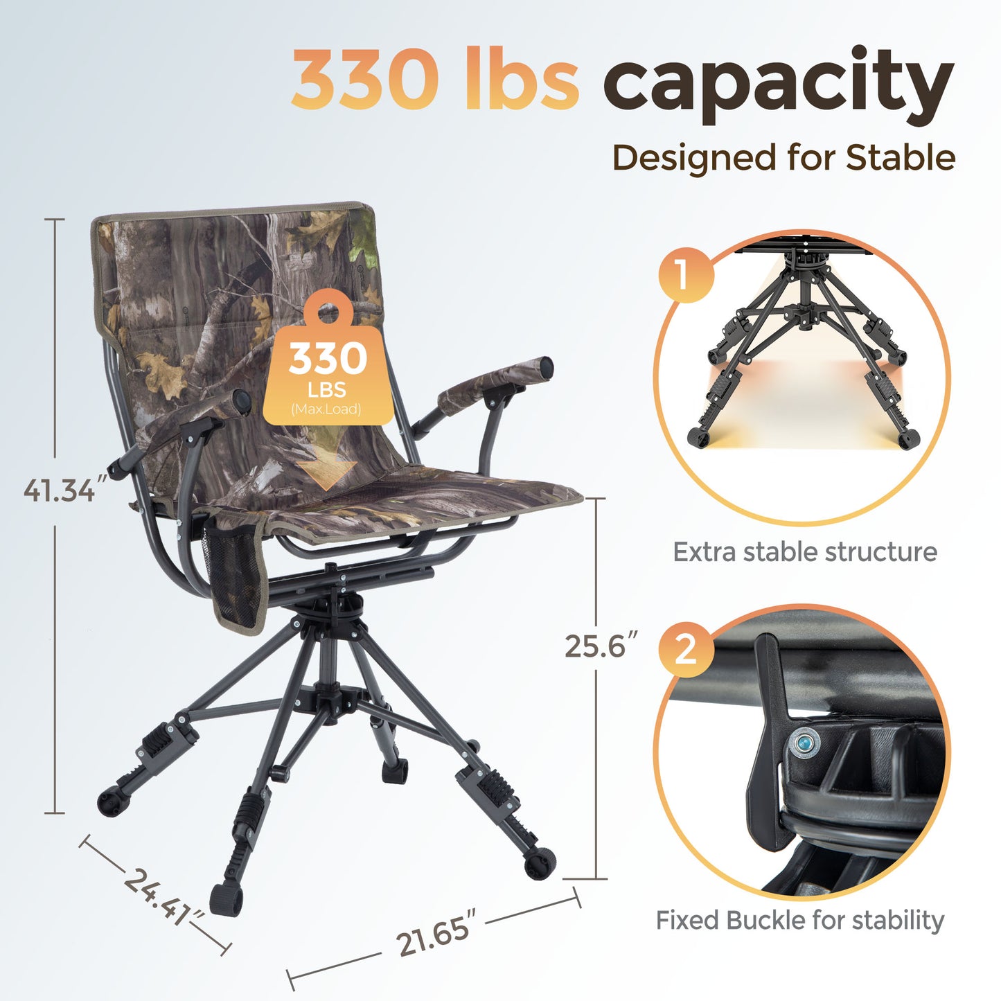 Sophia & William Heavy Duty 360¡ã Swivel Hunting Chair with Patent-Pending Quick-Lock Frame, Waterproof 600D Camo Oxford Fabric, Adjustable Legs for Outdoor Camping, Fishing & Blind - 330lbs Capacity