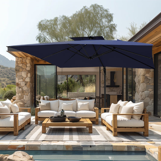 Alpha Joy 12x9ft Outdoor Patio Umbrella Large Rectangle Offset Cantilever Double Umbrella with 360° Rotation, Navy Blue