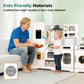 Alpha Joy Pretend Play Kitchen Large Wooden Toy Sets for Kids w/Realistic Sounds & Lights, Oven, Range Hood, Faucet, Sink, Cooking Accessories, Utensils, White