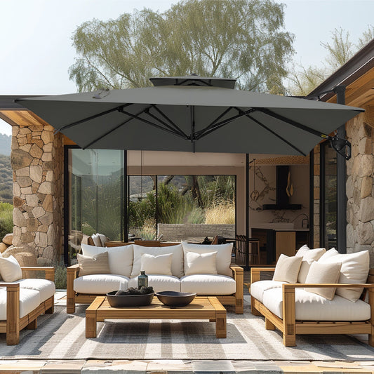 Alpha Joy 12x9ft Outdoor Patio Large Square Cantilever Double Umbrella with 360° Rotation, Grey