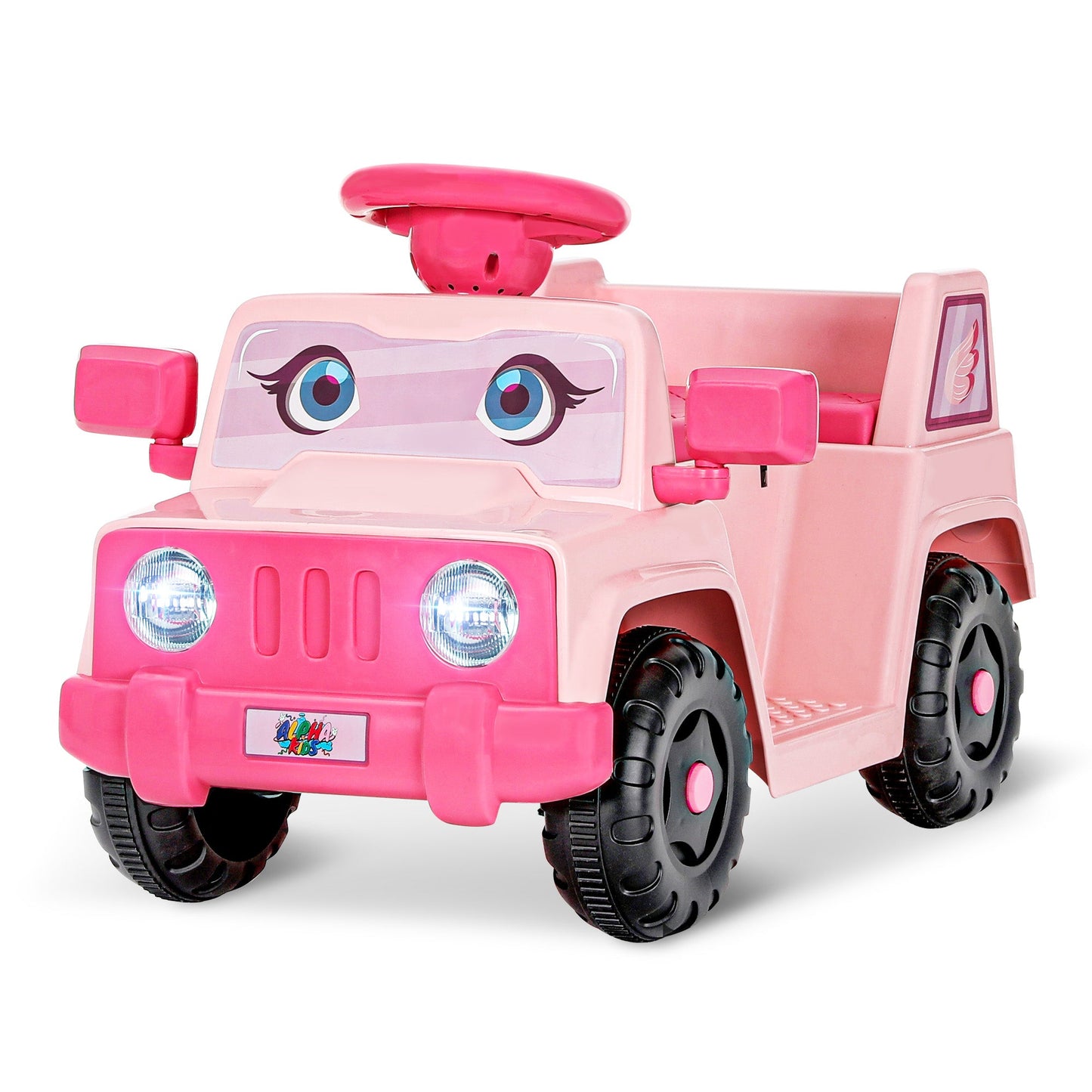 Alpha Joy Kids Remote Control Car Toys with LED Lights & Fish Sticker, Pink