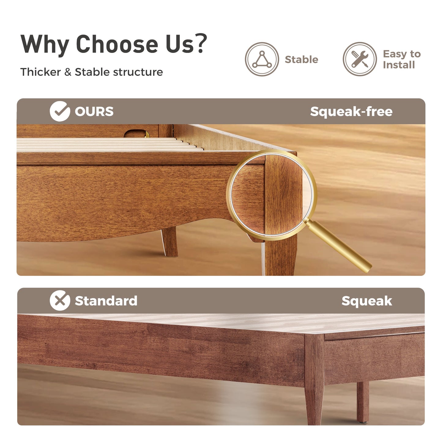 Sophia & William King Size Wood Platform Bed Frame with Wooven Rattan Headboard & Wooden Slats,No Box Spring Needed