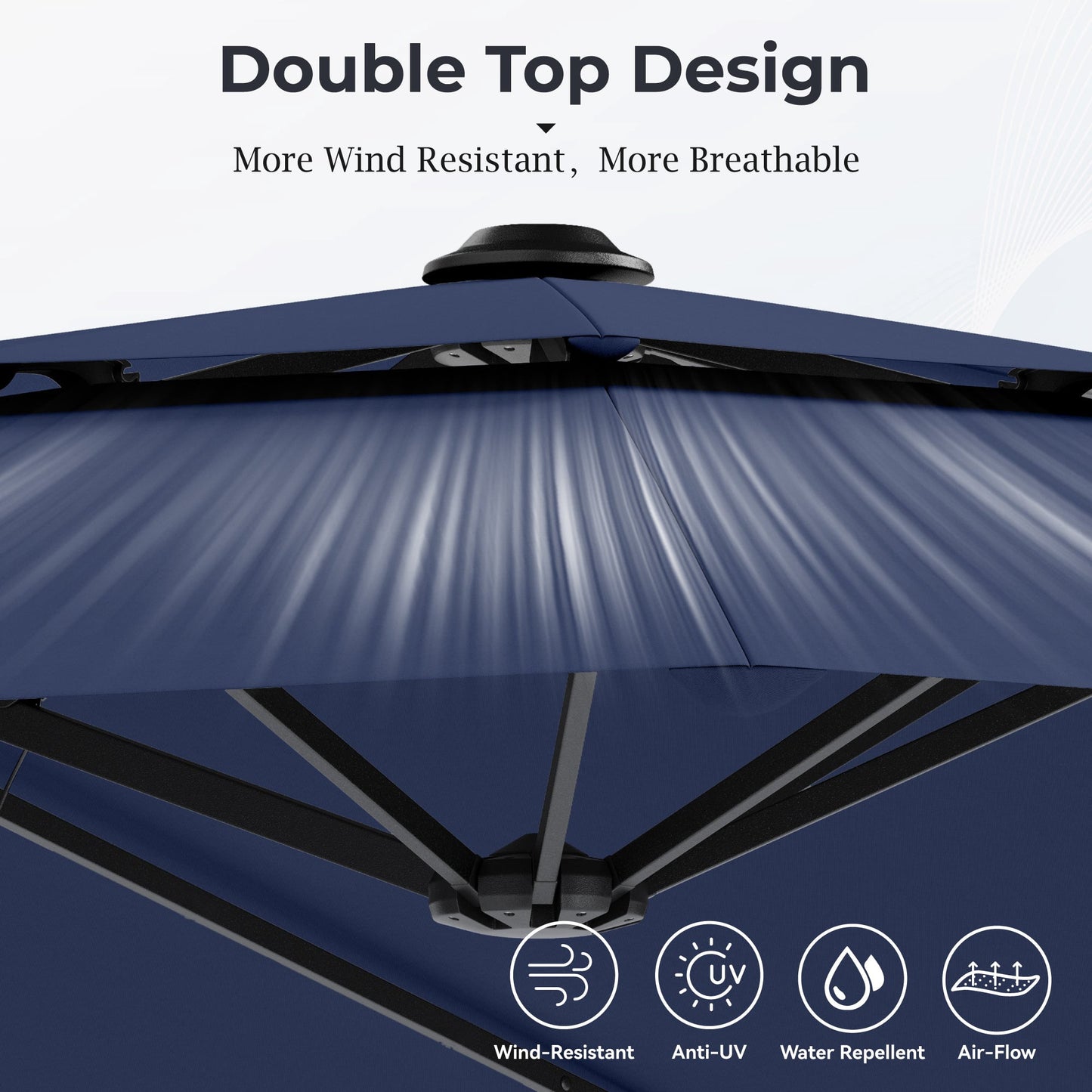 Alpha Joy 15ft Outdoor Patio Umbrella Extra-Large Double-Sided Garden Umbrella with Ventilation and Base - Navy