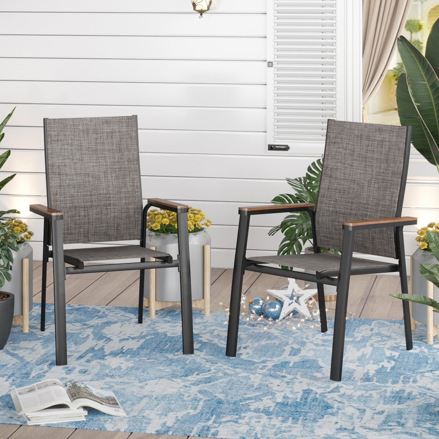 Sophia & William Lightweight Aluminum Frame Patio Dining Chairs Set of 2 - Gray
