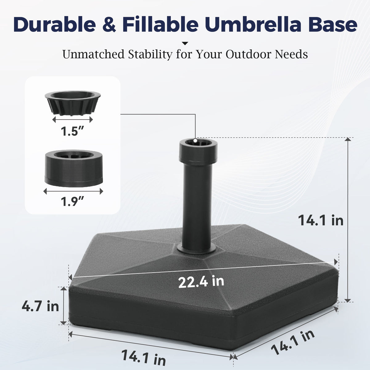 Alpha Joy Fillable Umbrella Base Stand ¨C Fits 1.5"/1.9" Poles, Black
