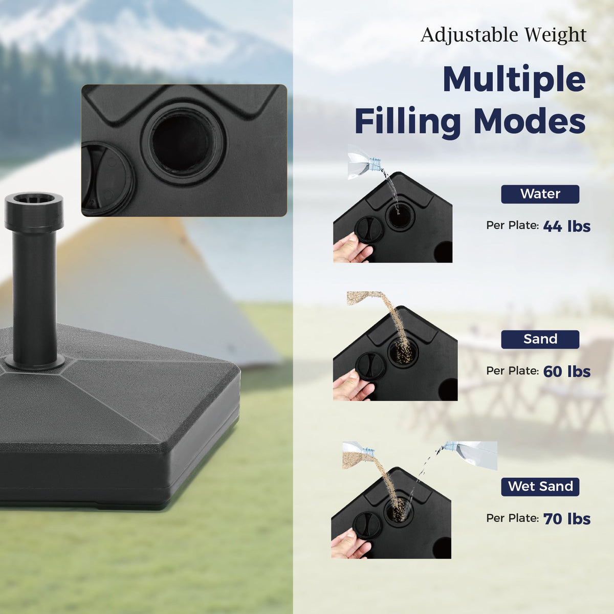 Alpha Joy Fillable Umbrella Base Stand ¨C Fits 1.5"/1.9" Poles, Black